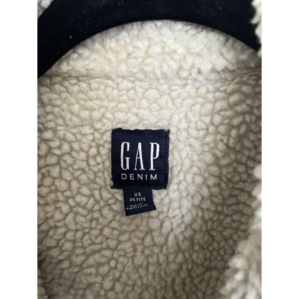 GAP Patch Pocket Sherpa Denim Jacket Chore Coat Barn Style Xs Petite Oversized - Picture 2 of 10